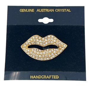 NWT Genuine Austrian Crystal Lauren Spender Fashion Jewelry Lips Pin